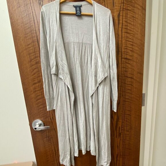 Chelsea & Theodore tan fine‎ knit long open front shawl collar cardigan sweater - Picture 8 of 8